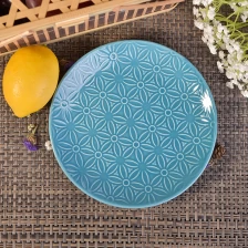 China Dia 19cm Blue Glazed Round Ceramic Plates Saucers with Flower Design manufacturer