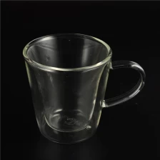 China Hot selling double wall glass , double wall glass coffee mugs ,double wall drinking glass with handle manufacturer
