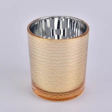 China Electroplating gold glass candle jar with wavy line manufacturer