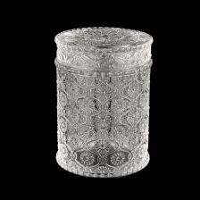 porcelana Jarra de velas de vidrio en relieve con tapas de vidrio al por mayor fabricante