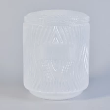 China Embossed White Glass Candle Jars With Lids manufacturer