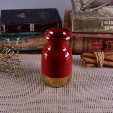 China Fancy Red Glazed Golden Electroplated Ceramic Reed Diffuser Bottle manufacturer
