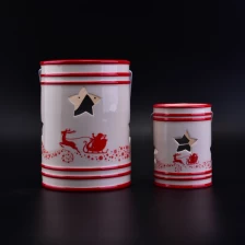 China Festival Ceramic Candle Holder with Star Hollow for Christmas Gift manufacturer