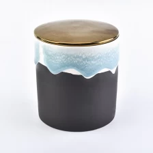 China Flowing sand effect ceramic candle holder with lid manufacturer