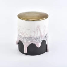 China Frei fließende romantische Keramik beliebtes dunkles Kerzenglas mit goldenem Deckel Hersteller