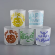 China Frosted White Glass Candle Holders With Decal manufacturer