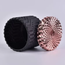 porcelana Vela de cristal negro mate de corte geo con tapas de oro rosa fabricante