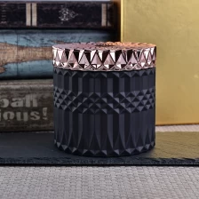 China Geometric Matte Black Candle Jar Holder With Lids Home Decor pengilang