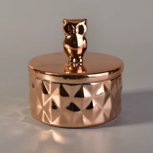 中国 Gold color ceramic candle jar with animal lid 制造商
