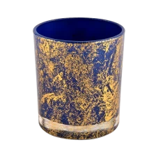 الصين Golden printing dust with bule luxury empty candle Jars wholesale الصانع