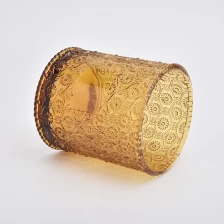 China H berbentuk pemegang lilin kaca amber dengan penutup kaca pengilang