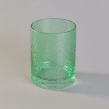 China Hand made green glass candle jar with rain drop finish manufacturer
