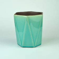 China Hexagon Shape Ceramic Candle Holder With Glazed Different Color Available manufacturer