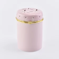 China High end luxury ceramic candle holder with carving decoration Pink pengilang