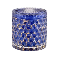Chine Décoration de la maison bleue de haute qualité Pot en verre de bougie de rangement de chandelier avec couvercle fabricant