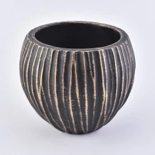 China Hollow Coconut Ceramic Candle jar Black Stripe candle holder manufacturer