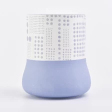 China Home decoration cylinder round bottom totem pattern blue ceramic candle jar manufacturer