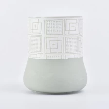 China Home decoration cylinder round bottom totem pattern green ceramic candle jar manufacturer