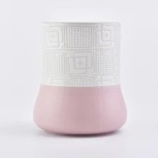 China Home decoration cylinder round bottom totem pattern pink ceramic candle jar manufacturer
