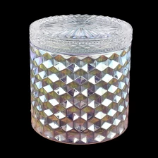 China Hot Sale Iridescent glass candle jar with lids diamond glass jars manufacturer
