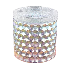 China Iridescent glass candle jar with lids wholesale manufacturer