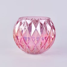 China Iridescent pink ball shape glass candle holder manufacturer