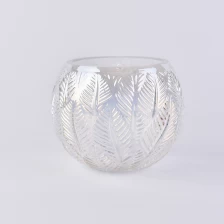 China Iridescent white ball glass candle holder with leaves pattern manufacturer
