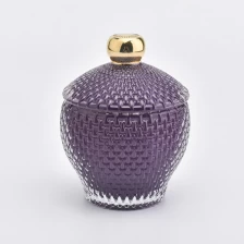 China Irregular Shape Glass Candle Holder with Lid Embosed Purple manufacturer