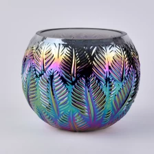 China Large capacity plating gorgeous iridescent glass candle vessel manufacturer