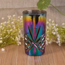 China Long cylinder embossed decor colorful iridescent glass candle cups manufacturer