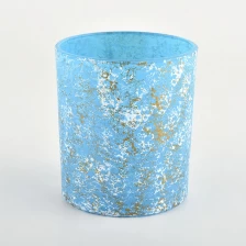 الصين Luxury 300ml blue snowflake effect glass candle jar  home decoration supplier الصانع