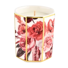 China Luxury decorative hexagon applique printing ceramic candle jar wedding decor manufacturer