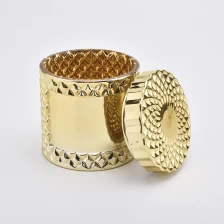 porcelana Portavelas de lujo de galvanoplastia de vidrio dorado con tapa fabricante