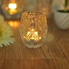 China Machine made wholesale embossed glass candle holder manufacturer