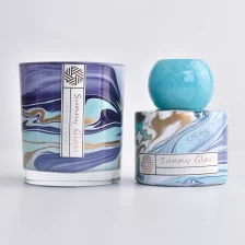 China Jarros de vela de vidro vazio azul marmorizado e conjunto de garrafas de difusor de palheta fabricante