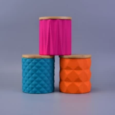 China Matt ceramic candle jar with wood lids manufacturer