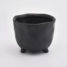 中国 哑光黑色陶瓷罐高脚陶瓷烛台家居装饰 制造商