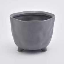 China Matte Grey Ceramic Jar Footed Ceramic Candle Holder Home Decoration manufacturer