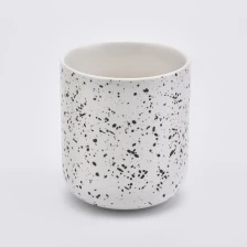 China Matte White Ceramic Candle Vessels With Black Speckles manufacturer