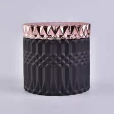 China Frascos de vela de vidro preto fosco geo corte com tampa de ouro rosa de luxo fabricante