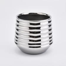 China Metallic Silver Stripes Ceramic Candle Jars Home Decoration manufacturer