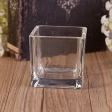 China Mini Square Cube Shaped Clear Replacement Glass Candle Vessel manufacturer