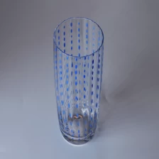 China Mouth Blown blue dots glass candle jar manufacturer