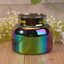 China Mouth blown ombre shiny plating glass candle jars manufacturer