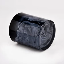 中国 新しい10オンスブラック印刷デザインガラスキャンドルホルダーメーカー メーカー