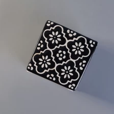 China New arrived black square ceramic candle holder with custom print manufacturer