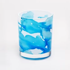 China New design 300ml blue marble glass candle jar wholesale manufacturer