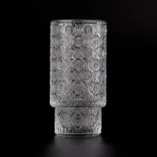 China New product embossed pattern glass candle jar step glass jars manufacturer