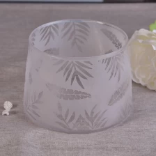 China Newly white frosted bamboo leaves laser glass candle jars manufacturer