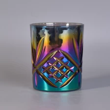 China Pineapple debossed ombre plating rainbow color glass candle jars manufacturer